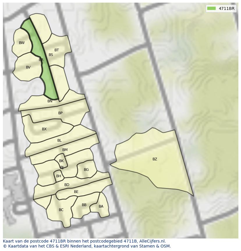 Afbeelding van het postcodegebied 4711 BR op de kaart.