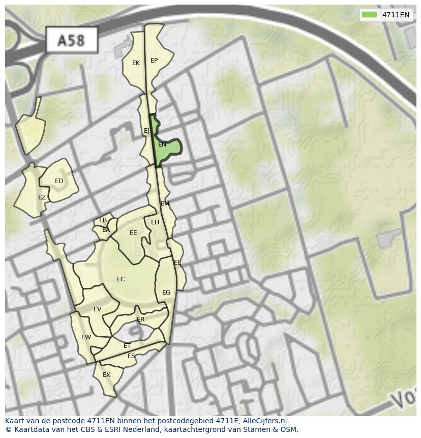Afbeelding van het postcodegebied 4711 EN op de kaart.