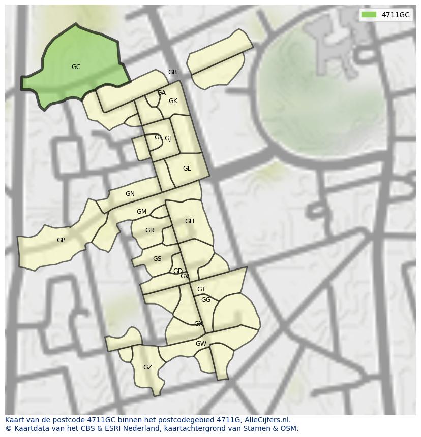 Afbeelding van het postcodegebied 4711 GC op de kaart.