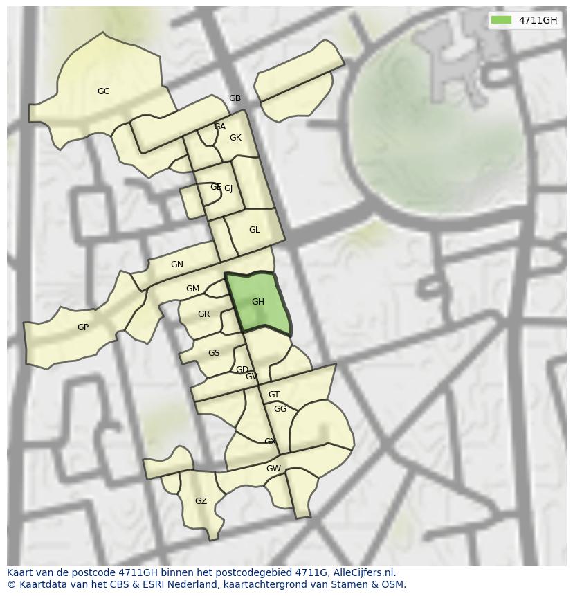 Afbeelding van het postcodegebied 4711 GH op de kaart.