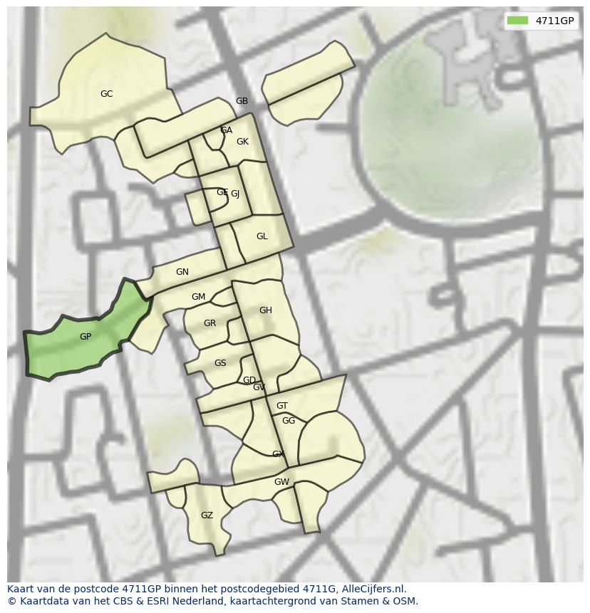 Afbeelding van het postcodegebied 4711 GP op de kaart.