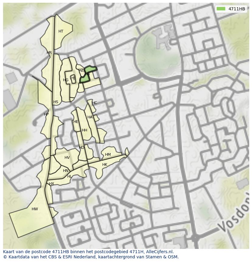 Afbeelding van het postcodegebied 4711 HB op de kaart.