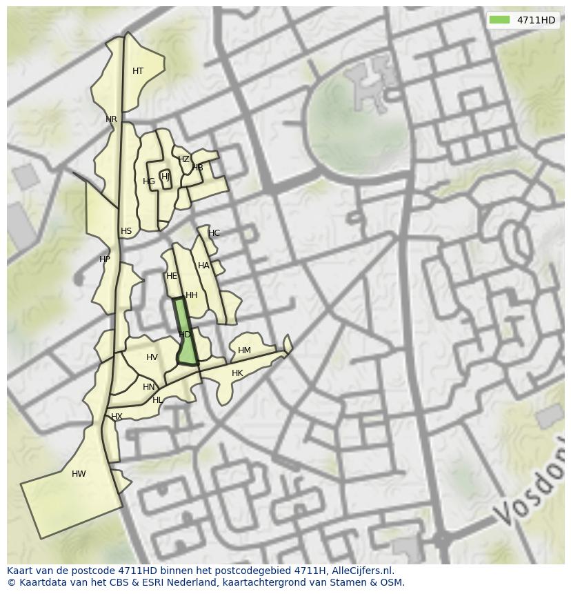 Afbeelding van het postcodegebied 4711 HD op de kaart.