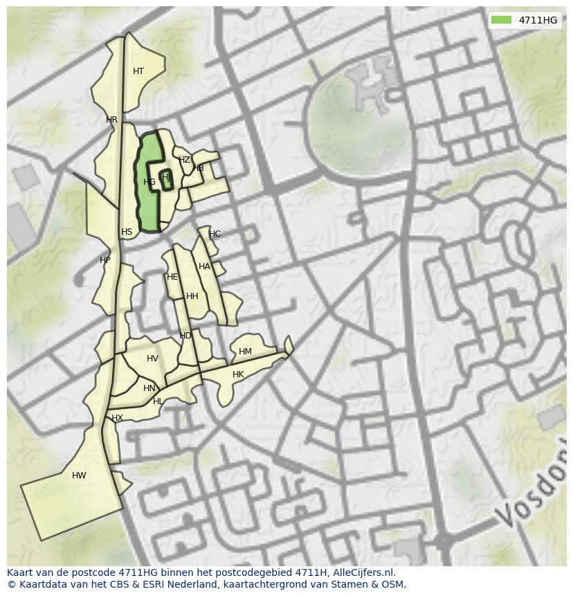 Afbeelding van het postcodegebied 4711 HG op de kaart.