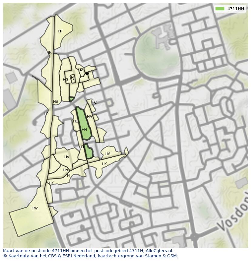 Afbeelding van het postcodegebied 4711 HH op de kaart.