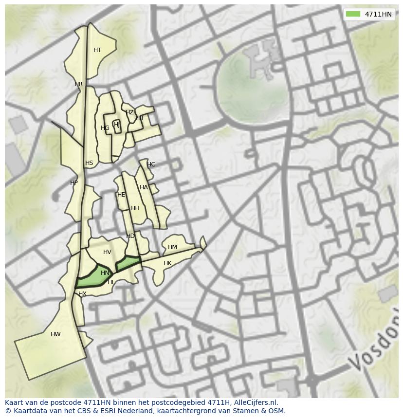 Afbeelding van het postcodegebied 4711 HN op de kaart.