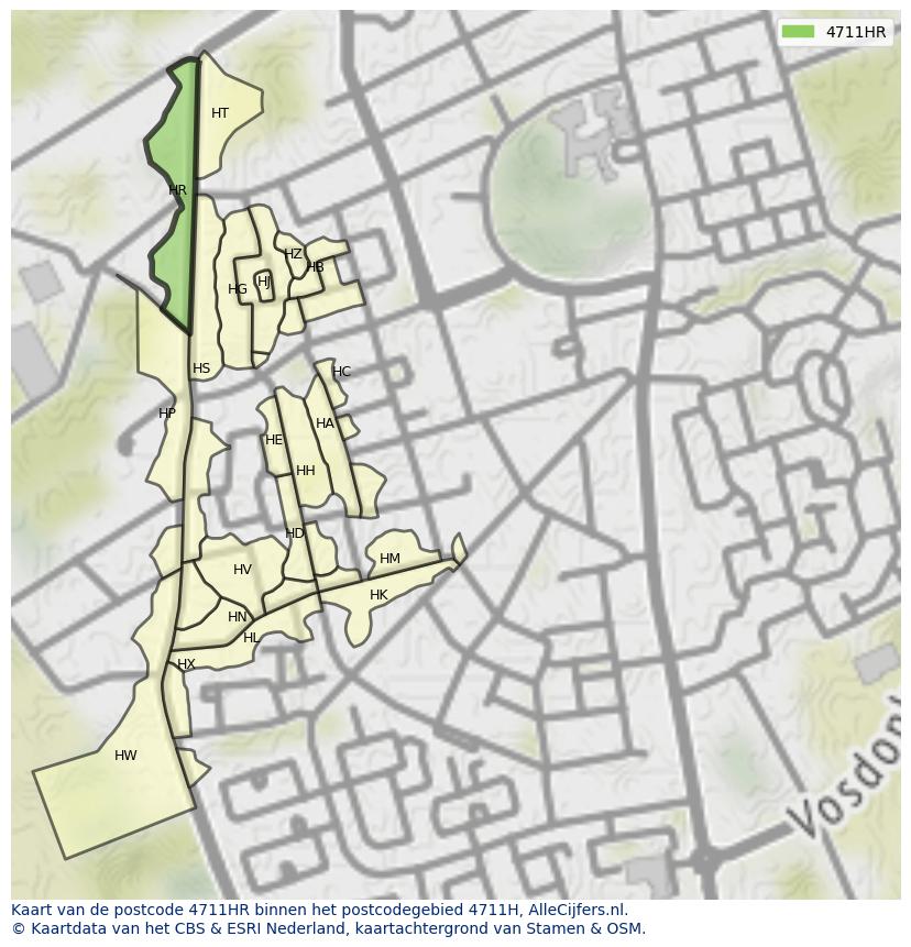 Afbeelding van het postcodegebied 4711 HR op de kaart.
