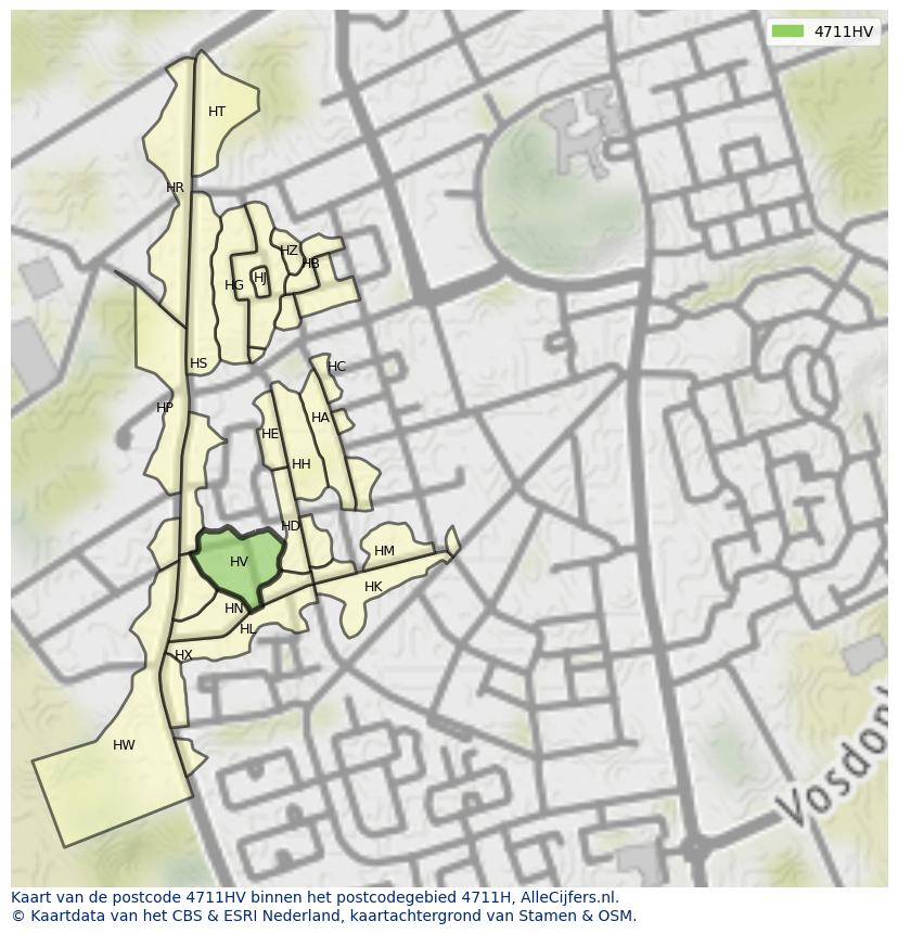 Afbeelding van het postcodegebied 4711 HV op de kaart.