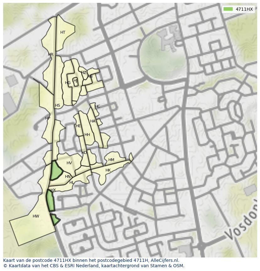 Afbeelding van het postcodegebied 4711 HX op de kaart.