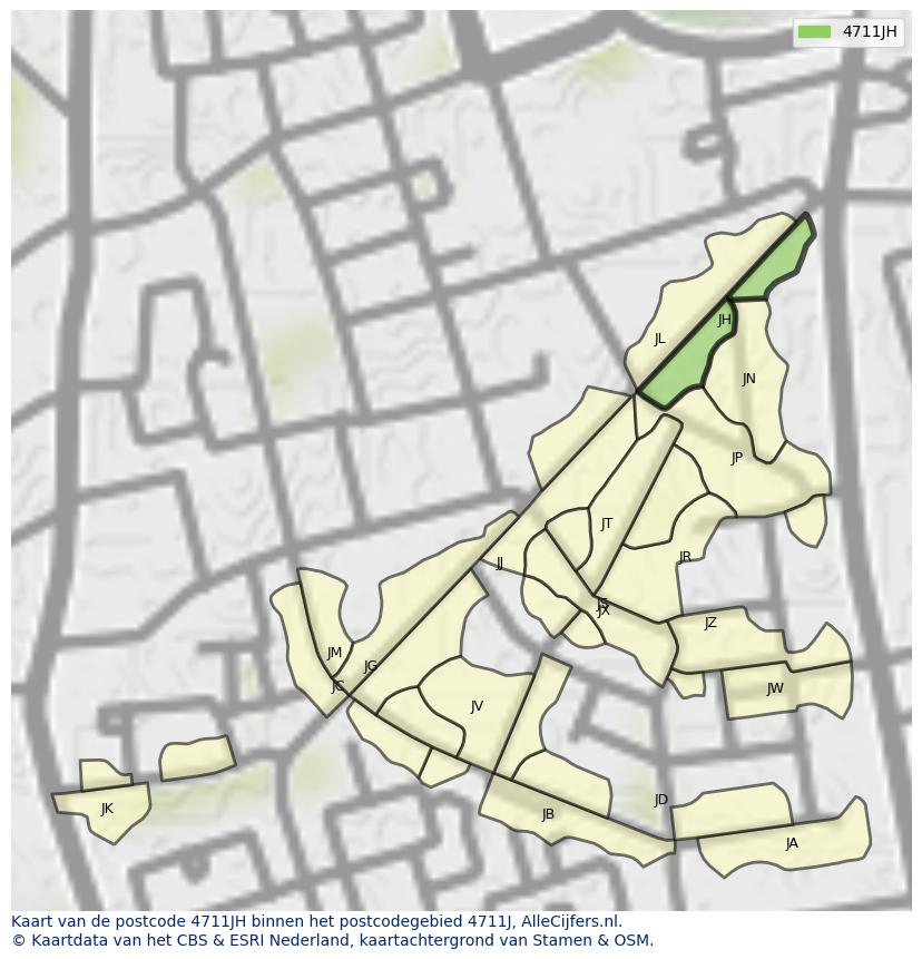 Afbeelding van het postcodegebied 4711 JH op de kaart.