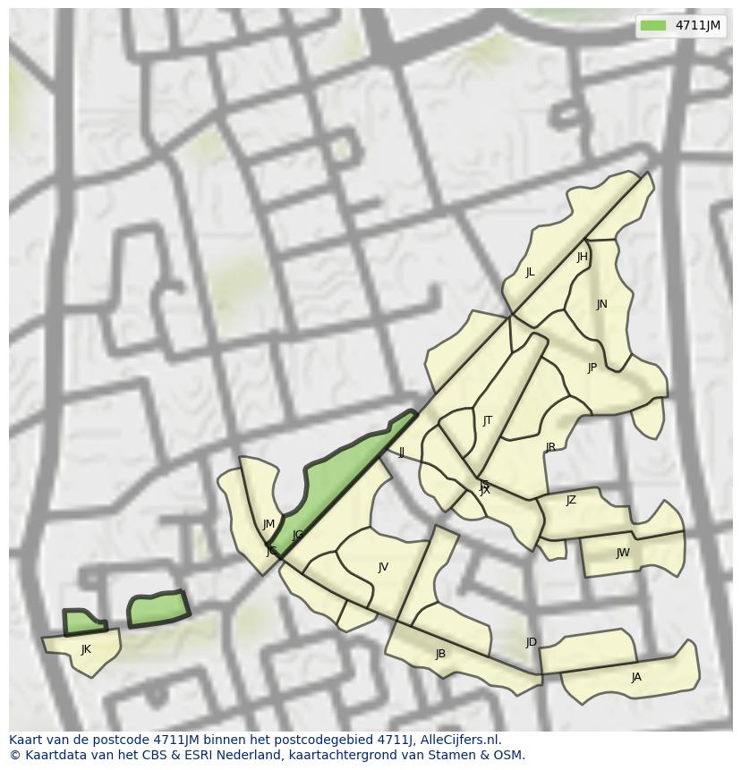 Afbeelding van het postcodegebied 4711 JM op de kaart.