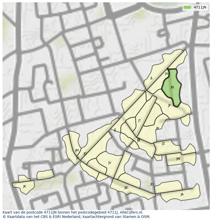 Afbeelding van het postcodegebied 4711 JN op de kaart.