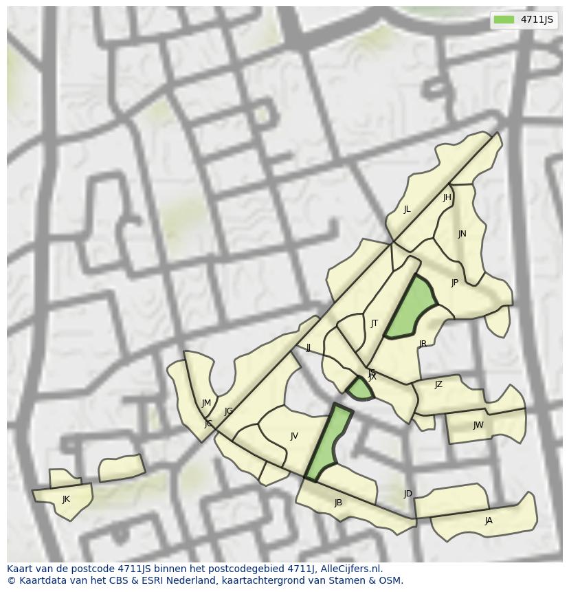 Afbeelding van het postcodegebied 4711 JS op de kaart.