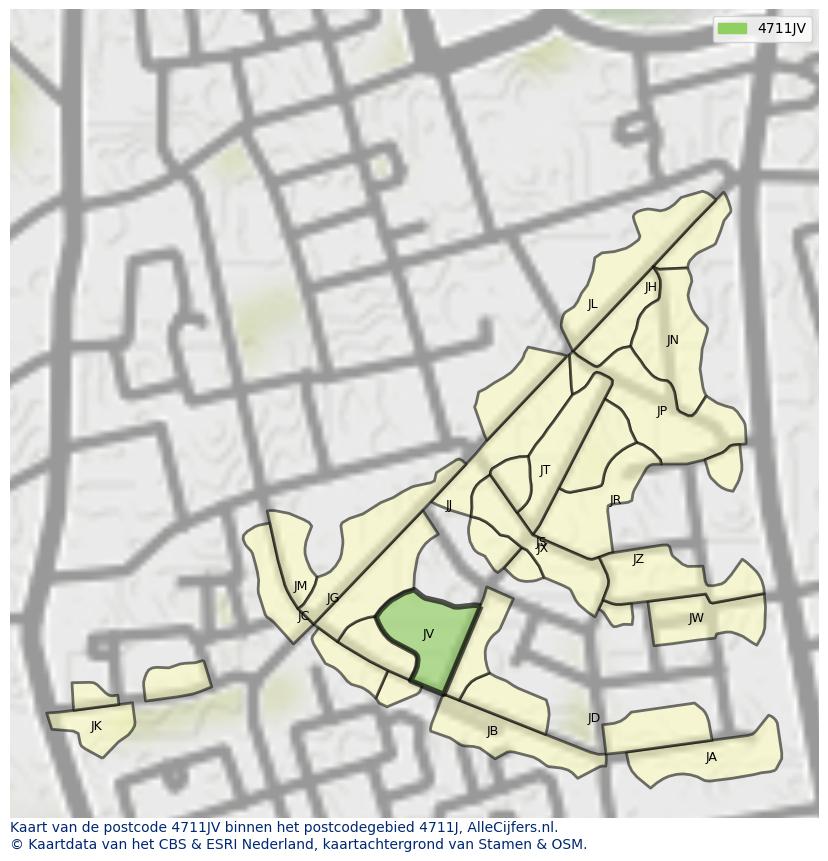 Afbeelding van het postcodegebied 4711 JV op de kaart.