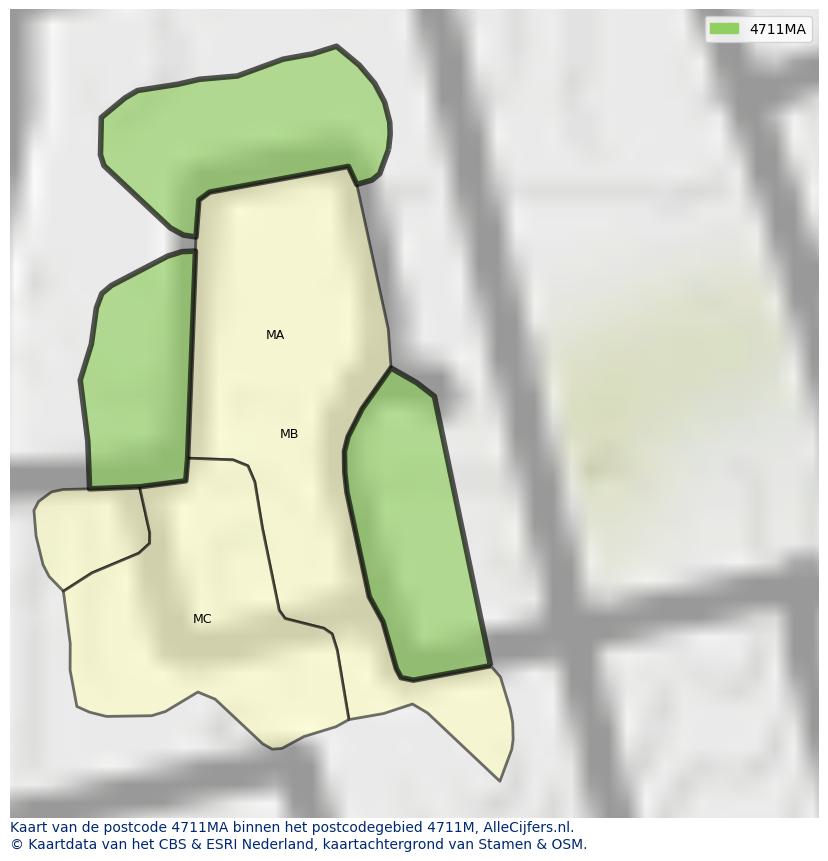 Afbeelding van het postcodegebied 4711 MA op de kaart.