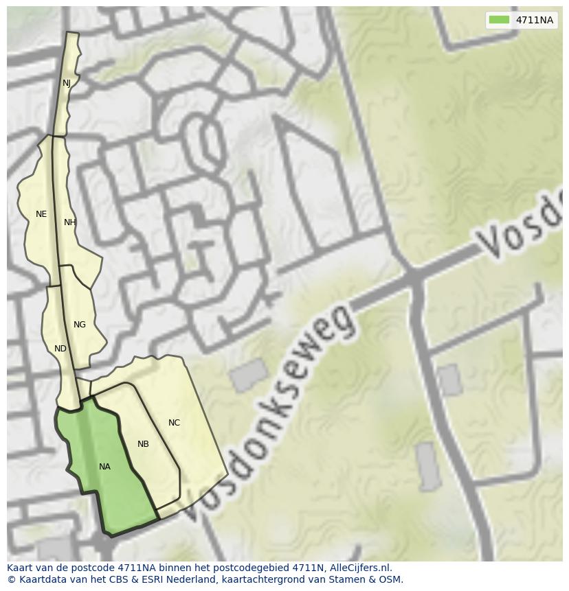 Afbeelding van het postcodegebied 4711 NA op de kaart.