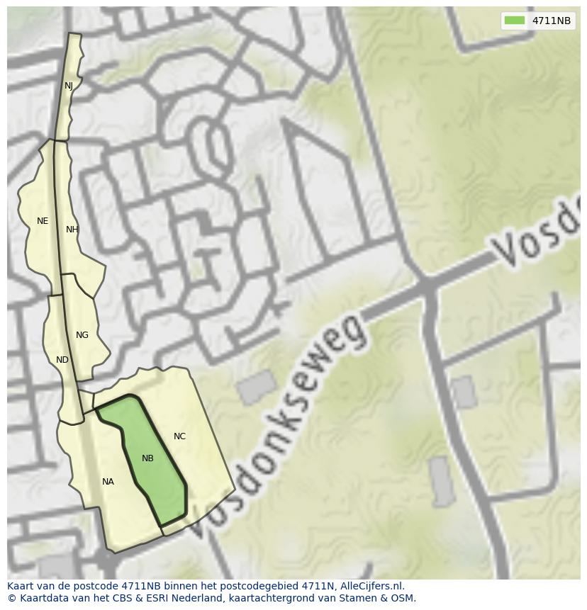 Afbeelding van het postcodegebied 4711 NB op de kaart.