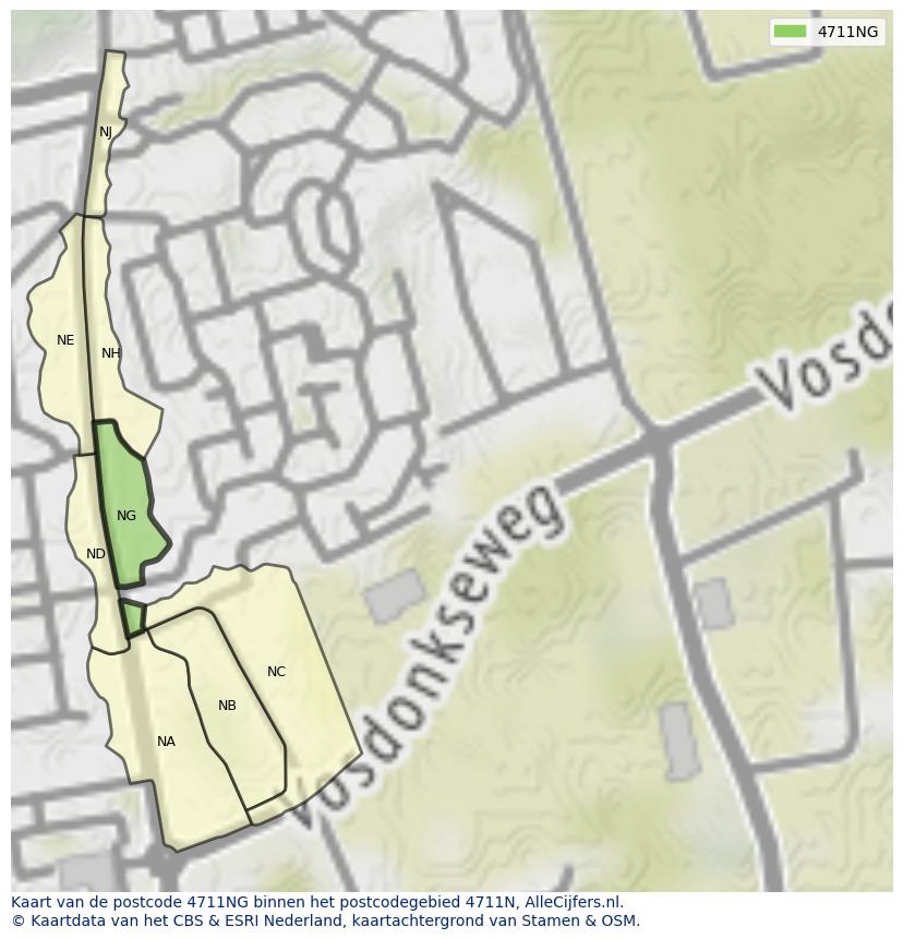 Afbeelding van het postcodegebied 4711 NG op de kaart.