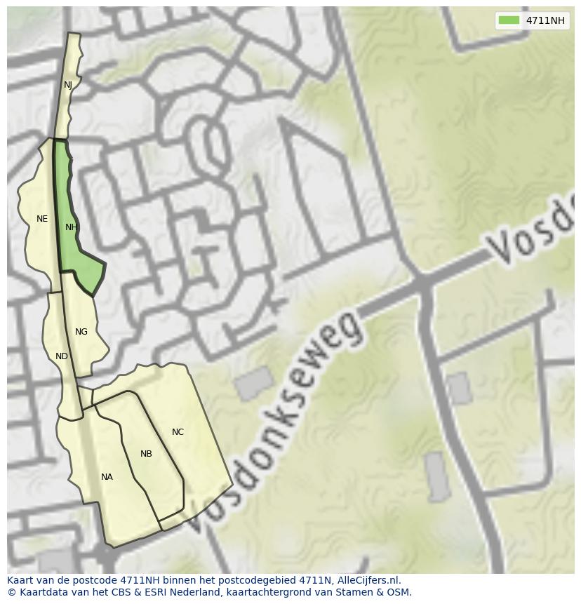 Afbeelding van het postcodegebied 4711 NH op de kaart.