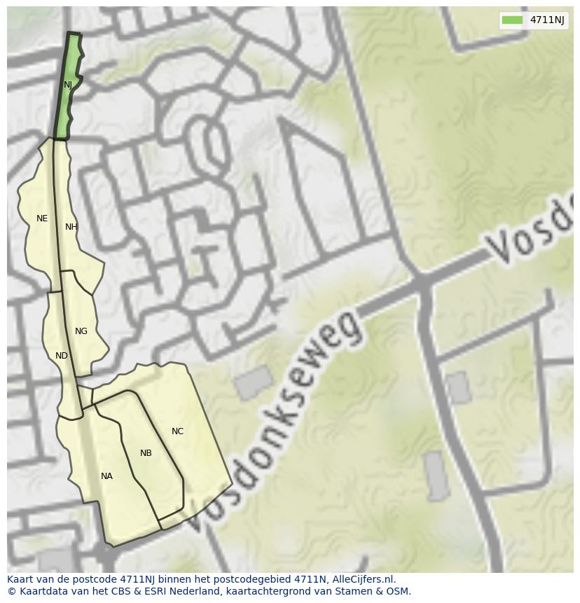 Afbeelding van het postcodegebied 4711 NJ op de kaart.
