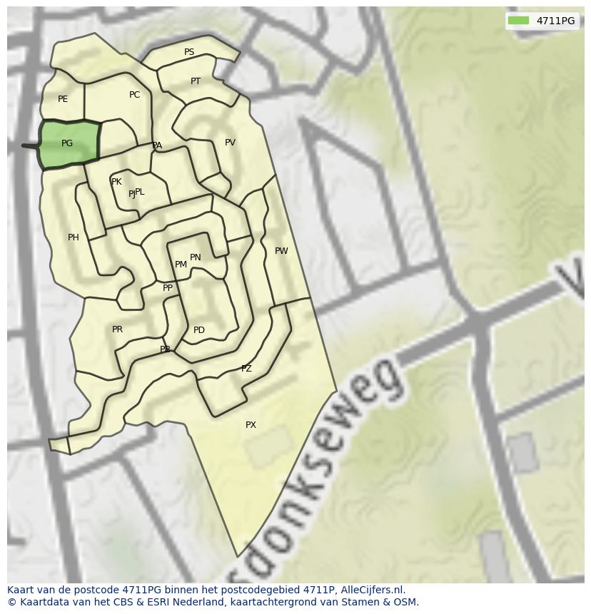 Afbeelding van het postcodegebied 4711 PG op de kaart.