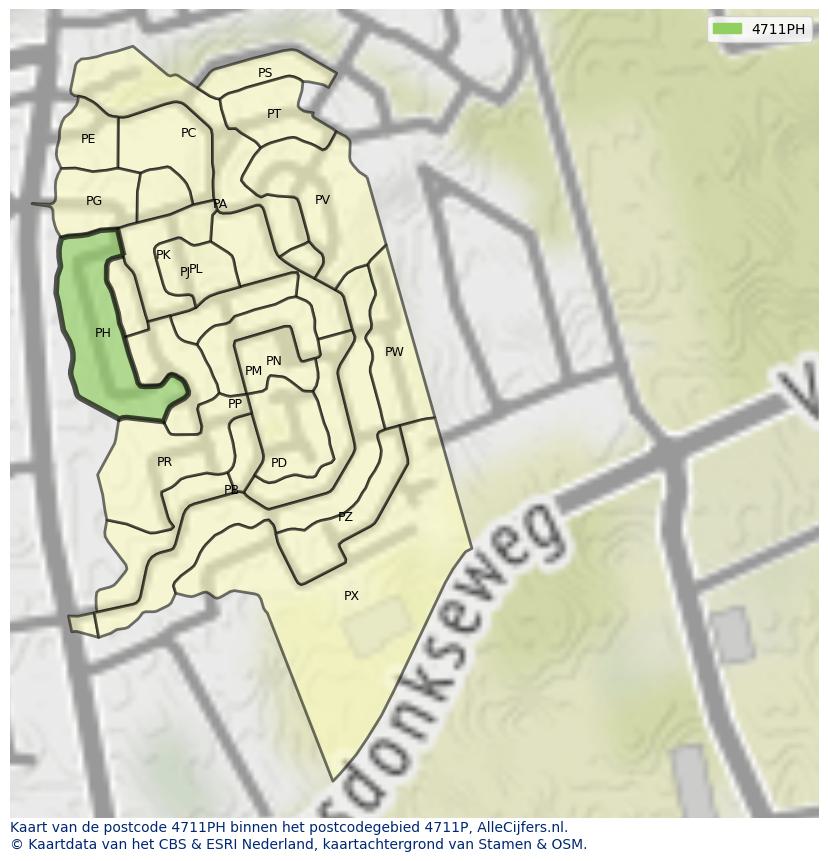 Afbeelding van het postcodegebied 4711 PH op de kaart.
