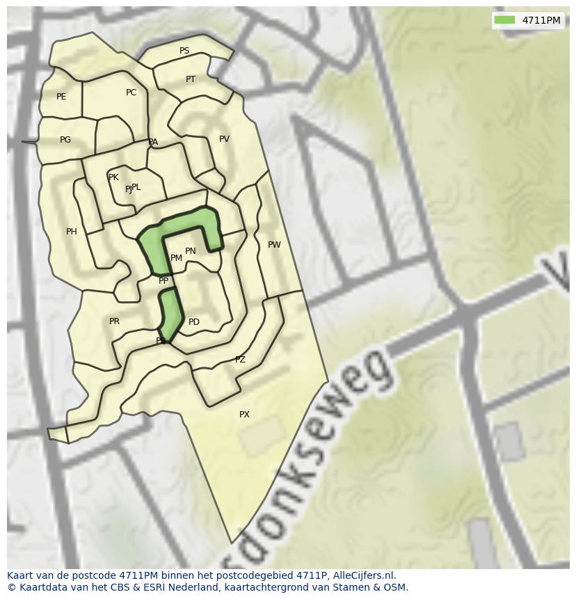 Afbeelding van het postcodegebied 4711 PM op de kaart.
