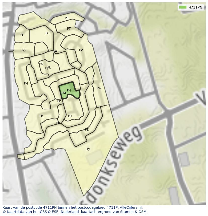 Afbeelding van het postcodegebied 4711 PN op de kaart.