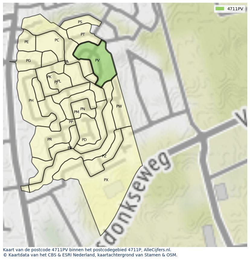 Afbeelding van het postcodegebied 4711 PV op de kaart.