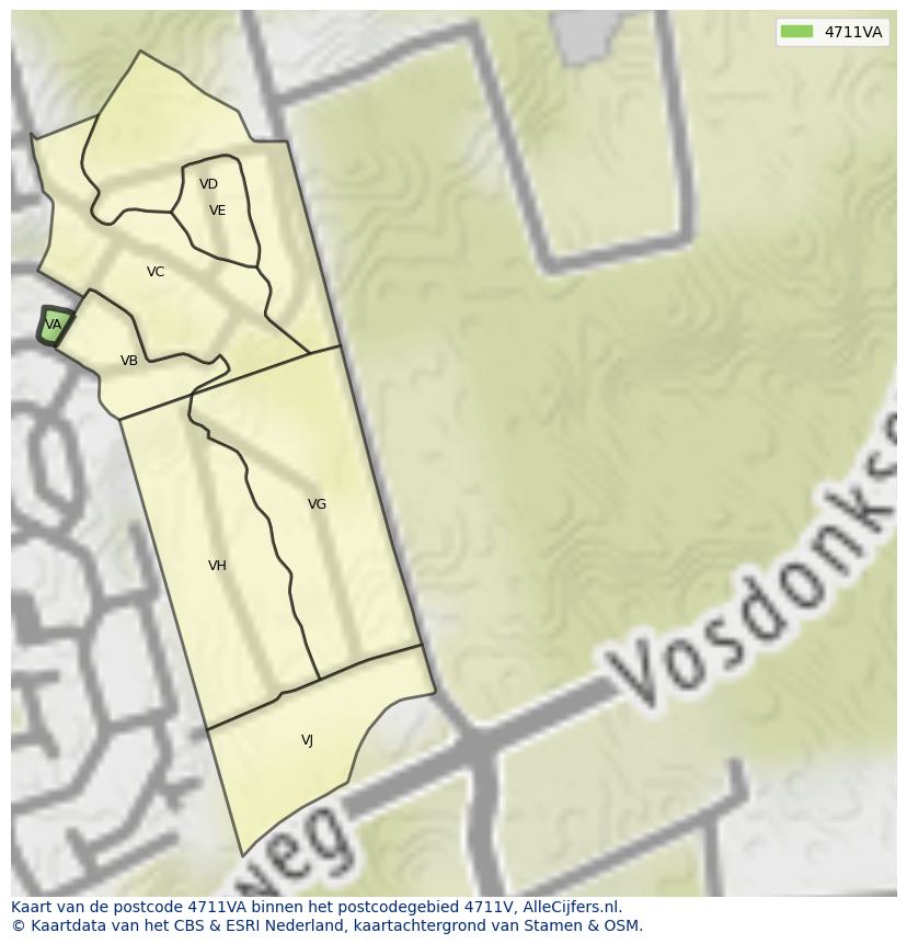Afbeelding van het postcodegebied 4711 VA op de kaart.