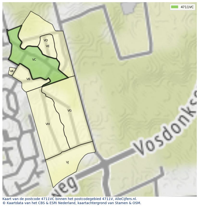 Afbeelding van het postcodegebied 4711 VC op de kaart.