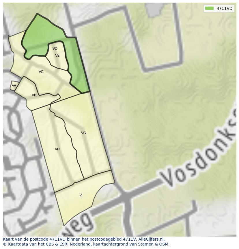 Afbeelding van het postcodegebied 4711 VD op de kaart.