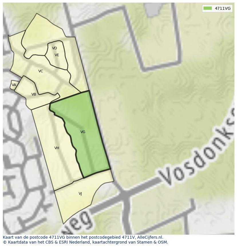 Afbeelding van het postcodegebied 4711 VG op de kaart.