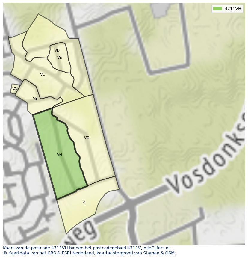 Afbeelding van het postcodegebied 4711 VH op de kaart.