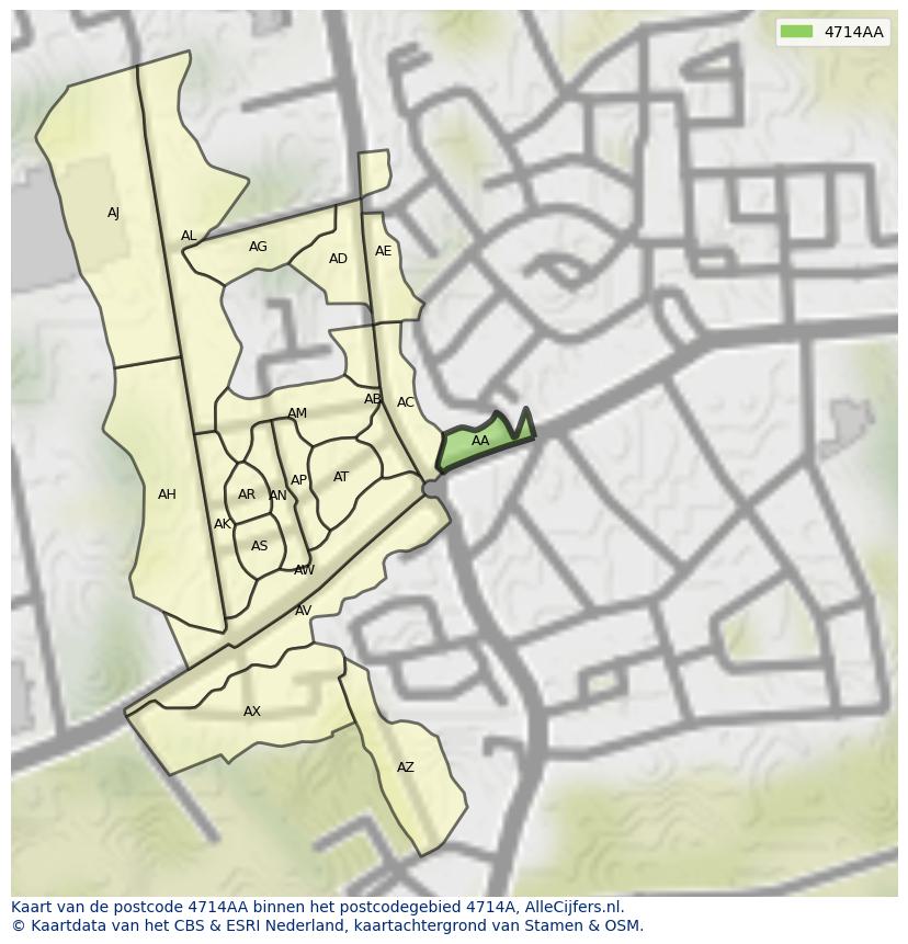Afbeelding van het postcodegebied 4714 AA op de kaart.