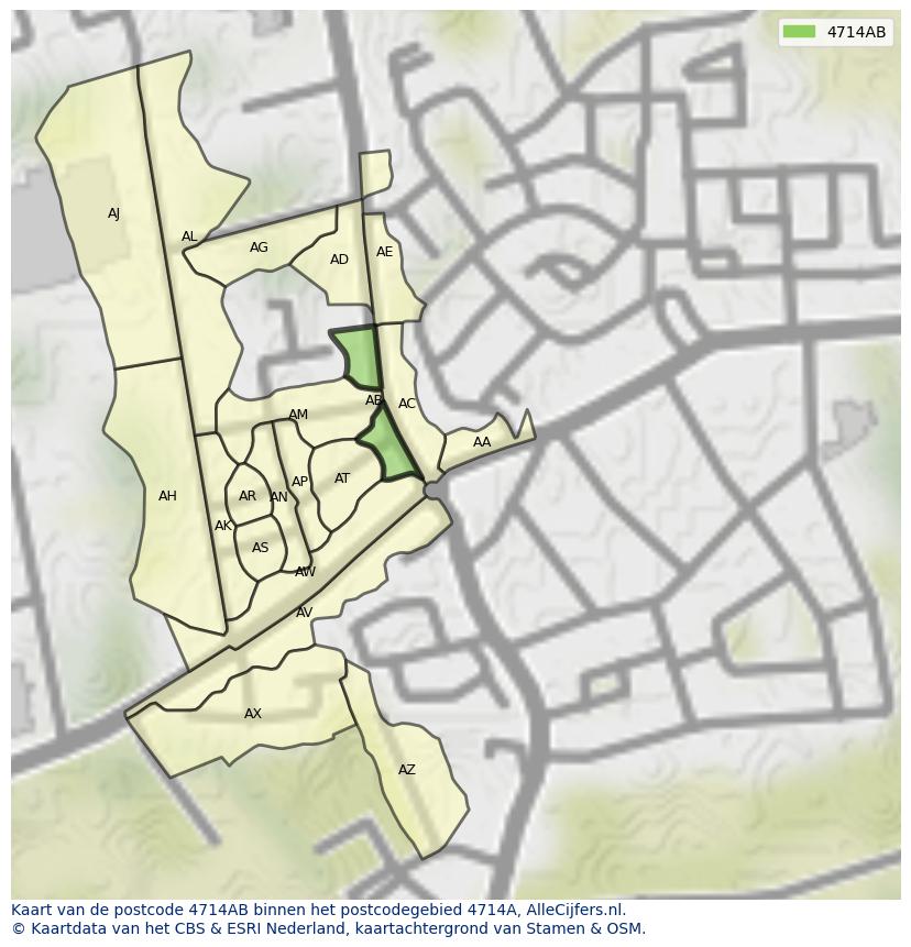 Afbeelding van het postcodegebied 4714 AB op de kaart.