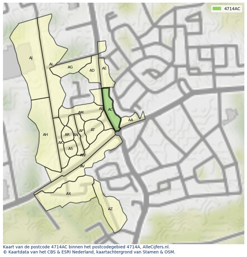 Afbeelding van het postcodegebied 4714 AC op de kaart.