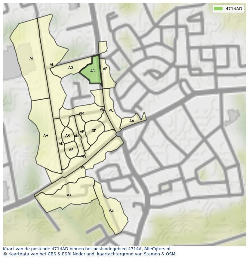 Afbeelding van het postcodegebied 4714 AD op de kaart.