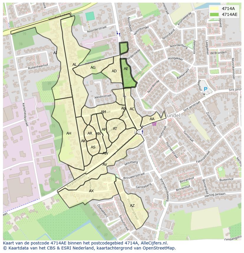 Afbeelding van het postcodegebied 4714 AE op de kaart.