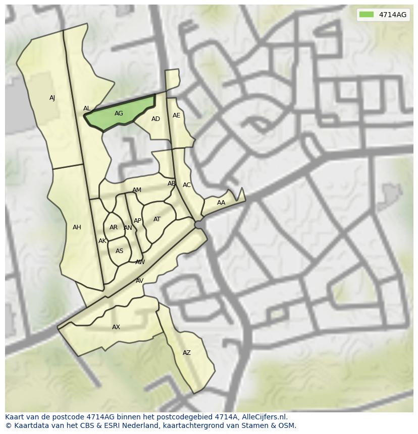 Afbeelding van het postcodegebied 4714 AG op de kaart.