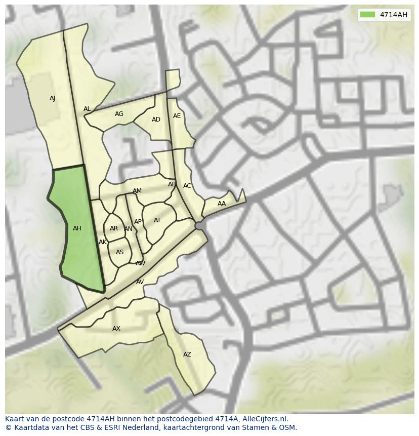 Afbeelding van het postcodegebied 4714 AH op de kaart.