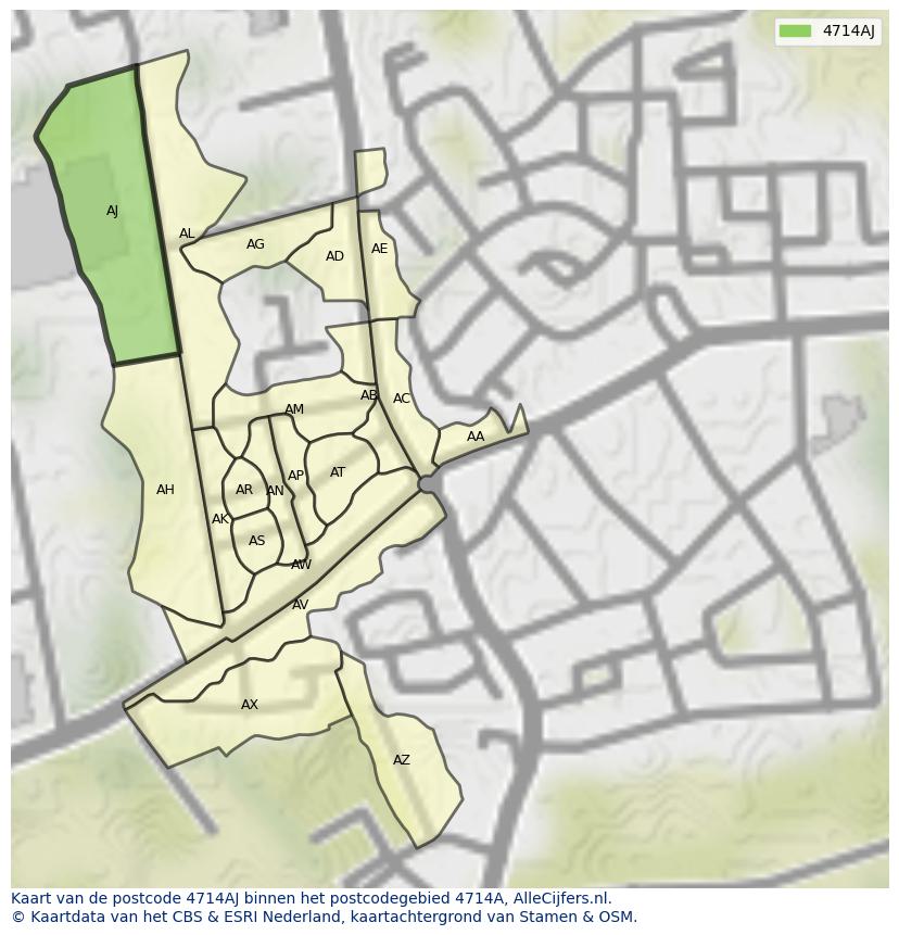 Afbeelding van het postcodegebied 4714 AJ op de kaart.