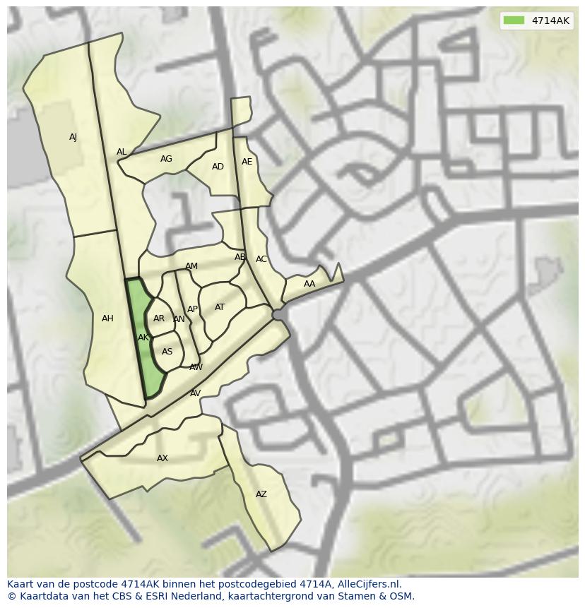 Afbeelding van het postcodegebied 4714 AK op de kaart.