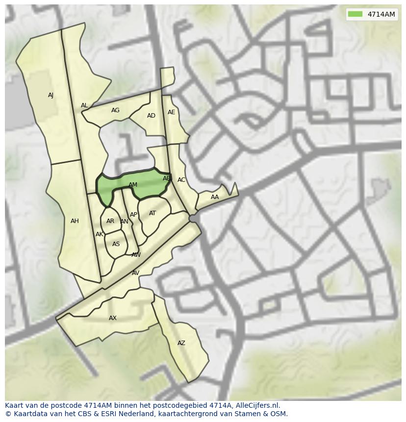 Afbeelding van het postcodegebied 4714 AM op de kaart.