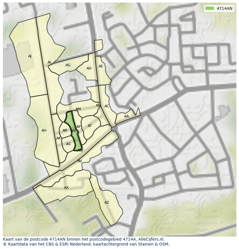 Afbeelding van het postcodegebied 4714 AN op de kaart.
