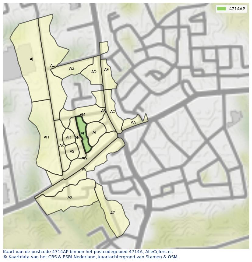 Afbeelding van het postcodegebied 4714 AP op de kaart.