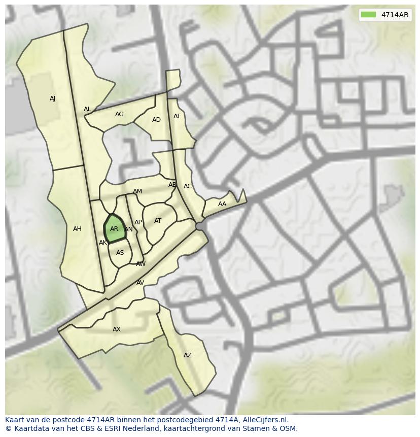Afbeelding van het postcodegebied 4714 AR op de kaart.