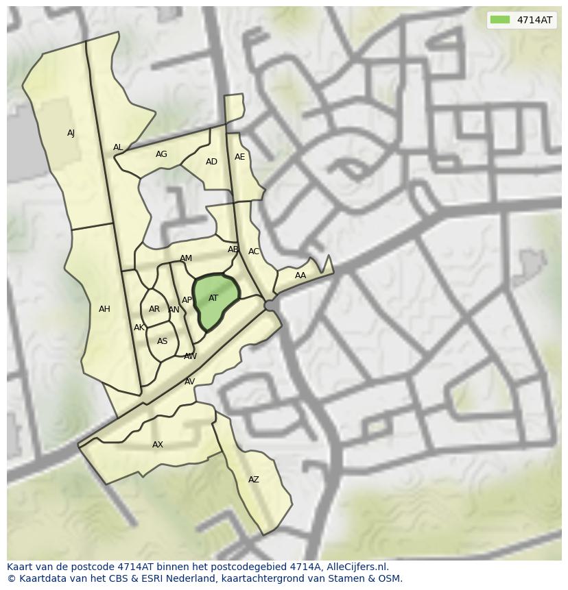 Afbeelding van het postcodegebied 4714 AT op de kaart.