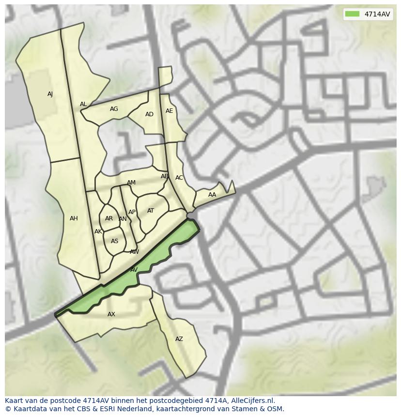 Afbeelding van het postcodegebied 4714 AV op de kaart.