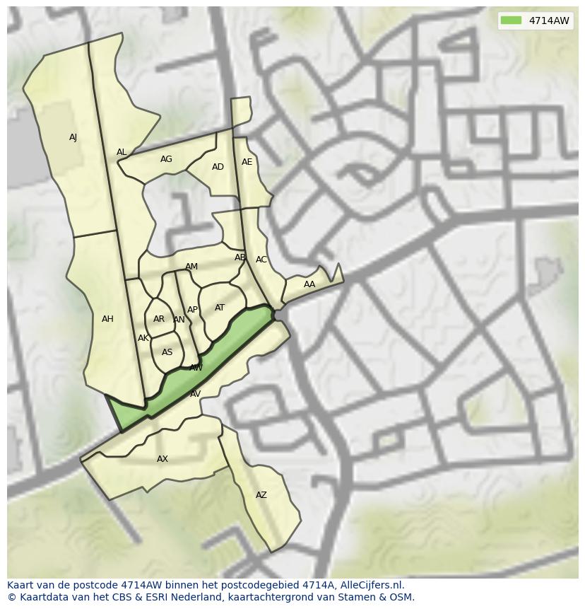 Afbeelding van het postcodegebied 4714 AW op de kaart.